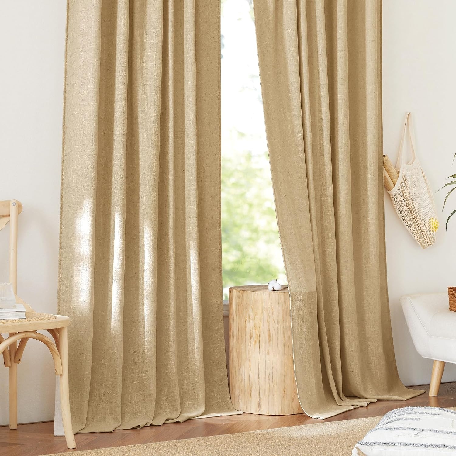 image:imageNICETOWN Linen Pinch Pleated Curtains 84 Inches Long for BedroomBrown