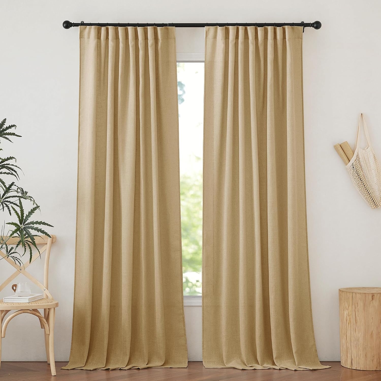 image:imageNICETOWN Linen Pinch Pleated Curtains 84 Inches Long for BedroomBrown