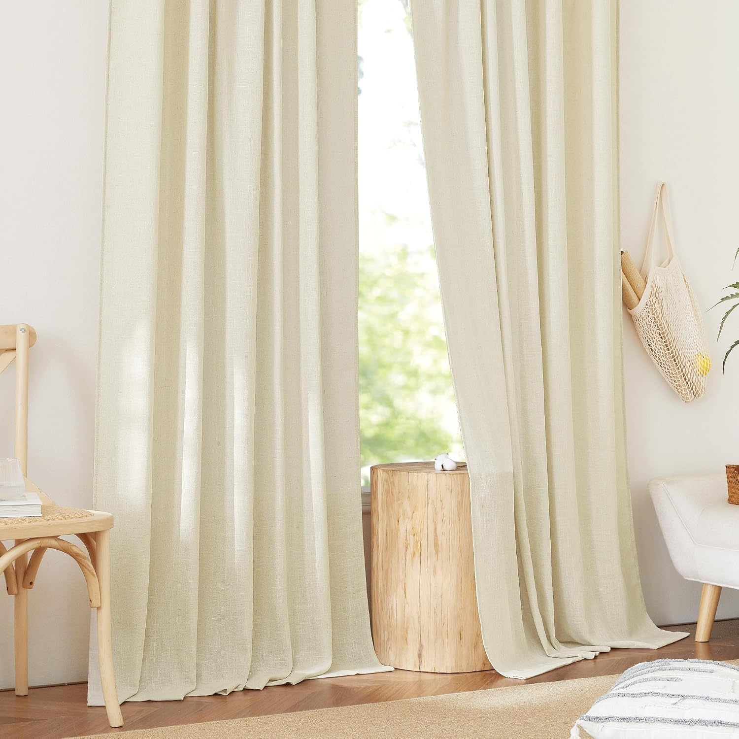 image:imageNICETOWN Linen Pinch Pleated Curtains 84 Inches Long for BedroomButter