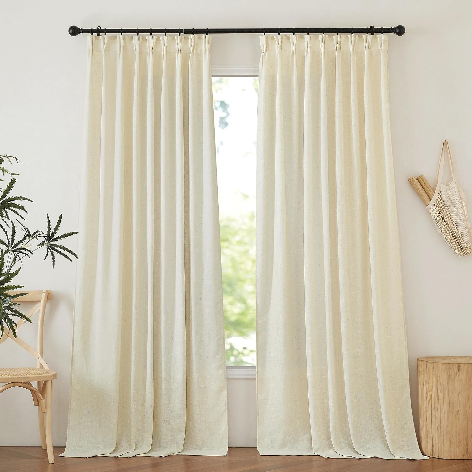 image:imageNICETOWN Linen Pinch Pleated Curtains 84 Inches Long for BedroomButter