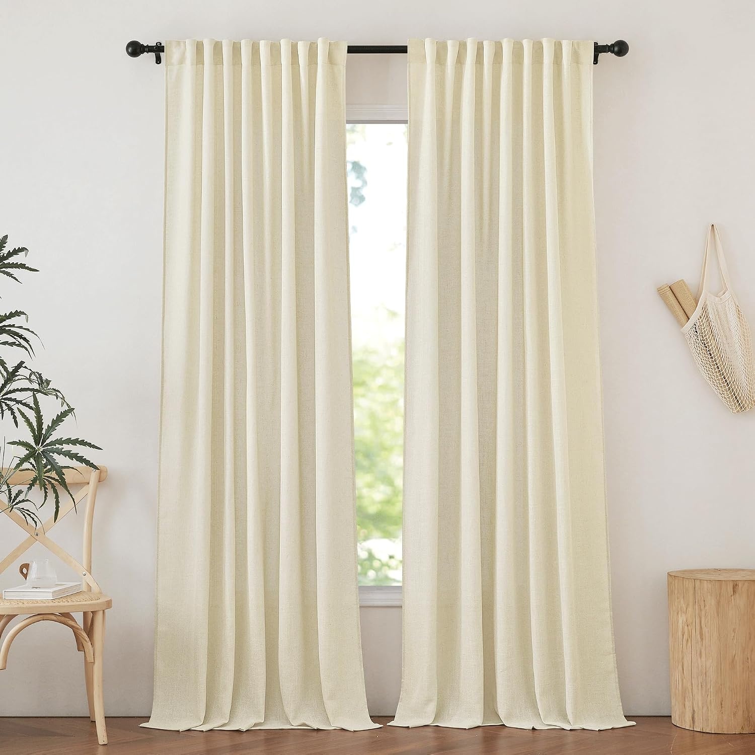 image:imageNICETOWN Linen Pinch Pleated Curtains 84 Inches Long for BedroomButter