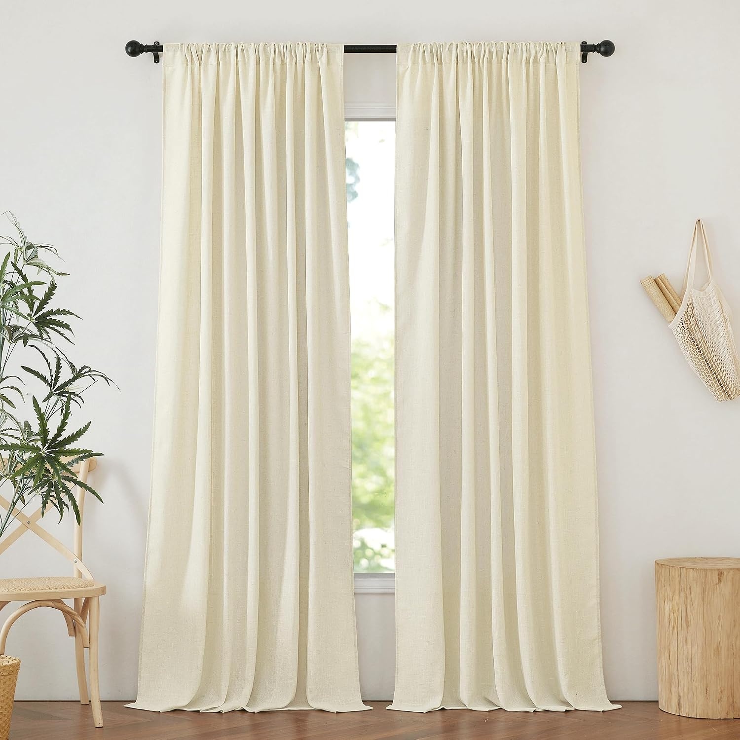 image:imageNICETOWN Linen Pinch Pleated Curtains 84 Inches Long for BedroomButter