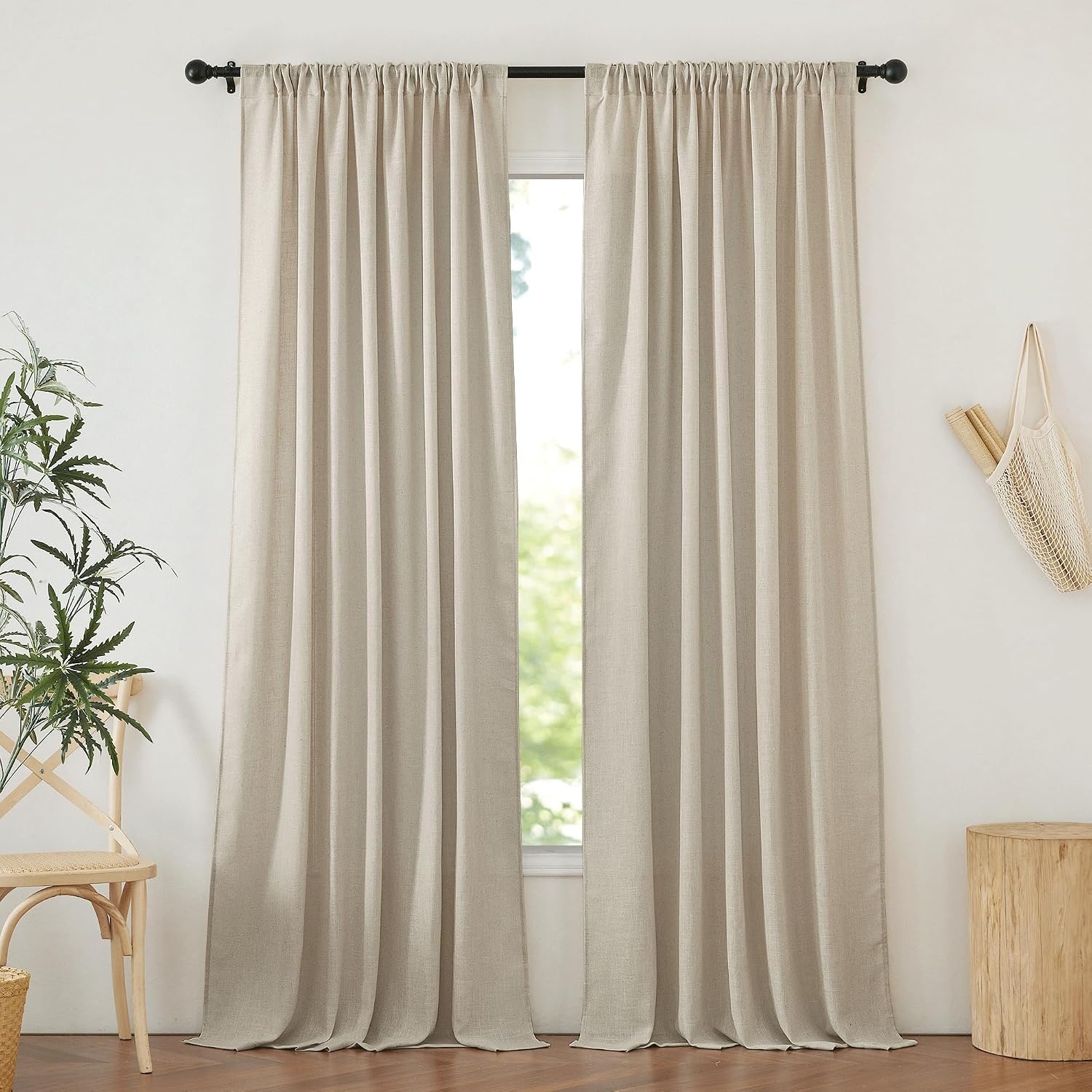 image:imageNICETOWN Linen Pinch Pleated Curtains 84 Inches Long for BedroomTaupe