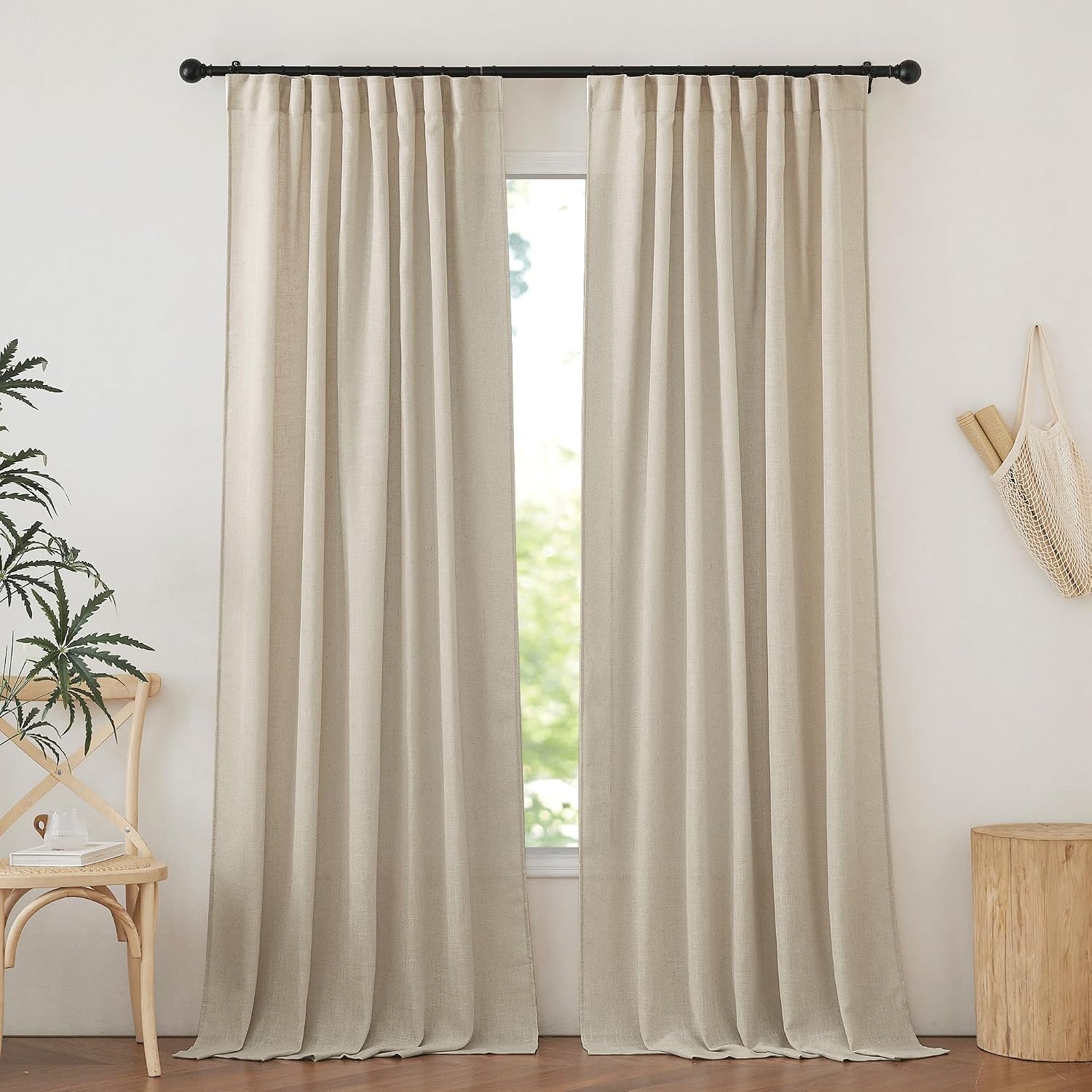 image:imageNICETOWN Linen Pinch Pleated Curtains 84 Inches Long for BedroomTaupe