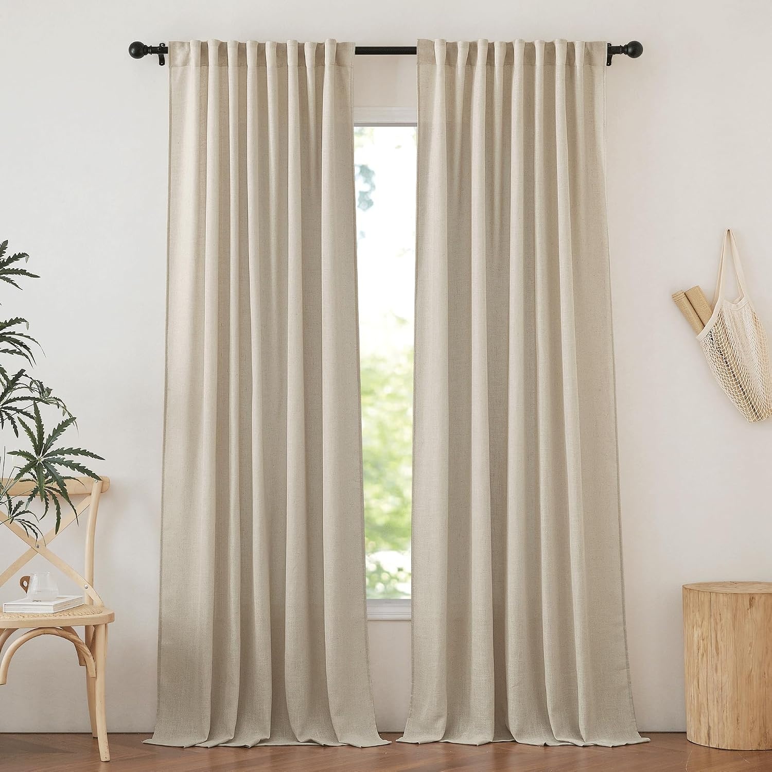 image:imageNICETOWN Linen Pinch Pleated Curtains 84 Inches Long for BedroomTaupe