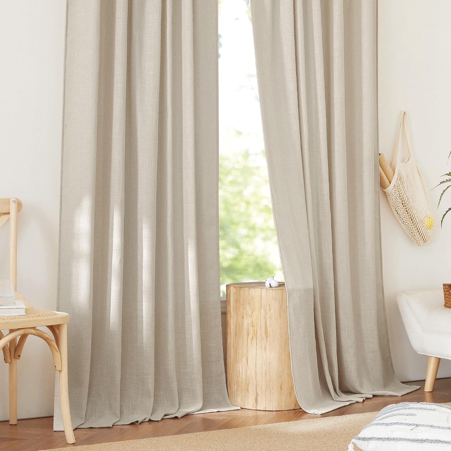 image:imageNICETOWN Linen Pinch Pleated Curtains 84 Inches Long for BedroomTaupe