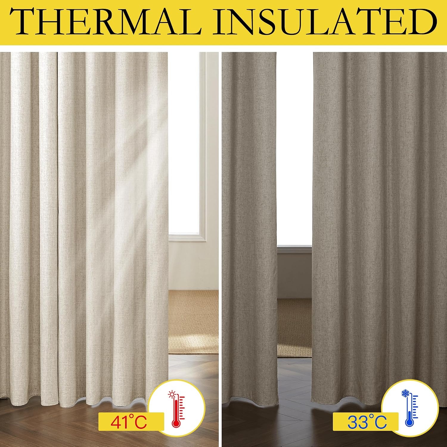 image:imageNICETOWN Natural 100 Blackout Linen Curtains 84 inch Long Burg for Living Room 2 Panels 52 Wide Farmhouse Thick Completely Blackout Window Treatment Thermal Insulated Warm Drapes for Winter