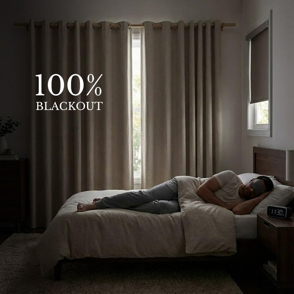 image:imageNICETOWN Natural 100 Blackout Linen Curtains 84 inch Long Burg for Living Room 2 Panels 52 Wide Farmhouse Thick Completely Blackout Window Treatment Thermal Insulated Warm Drapes for Winter