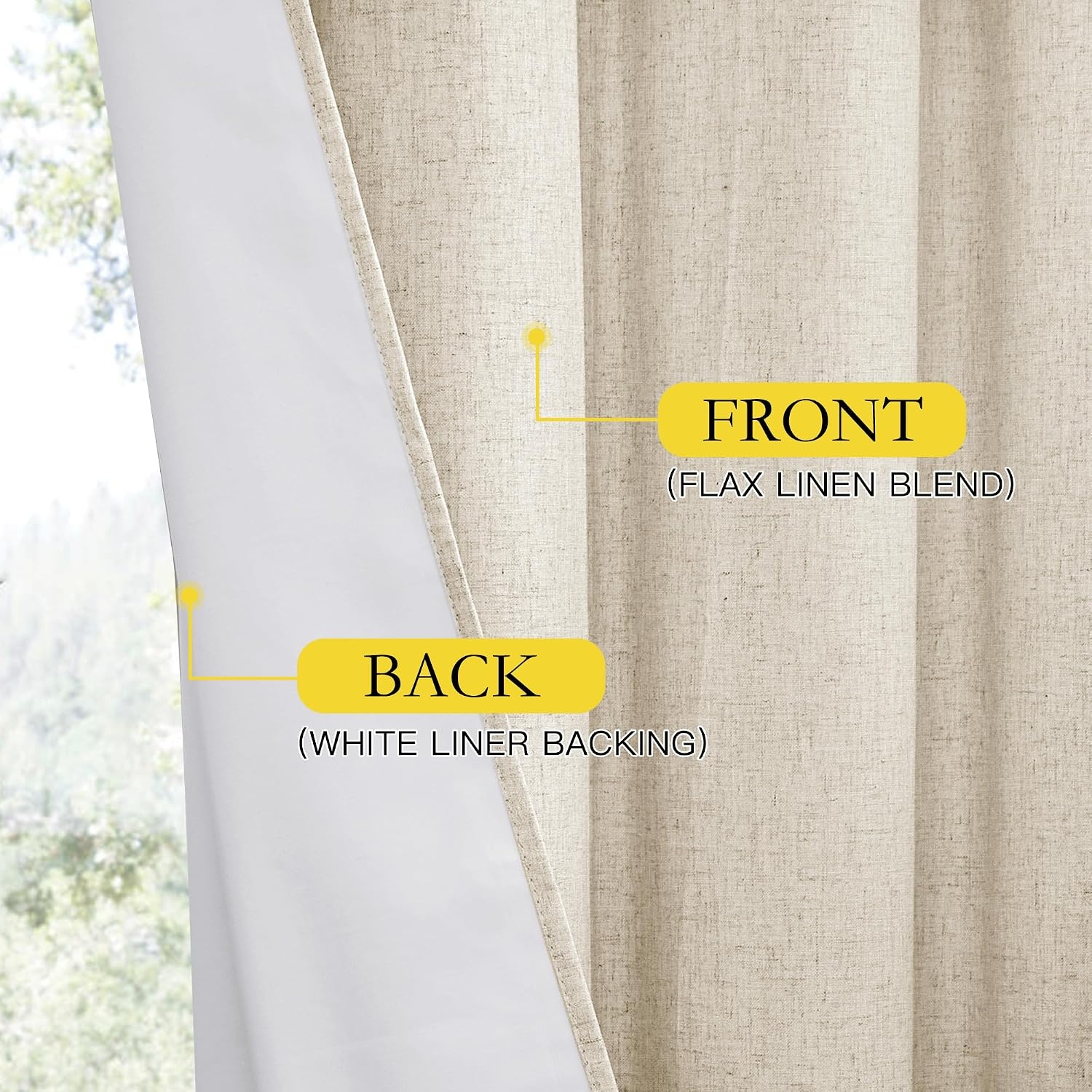 image:imageNICETOWN Natural 100 Blackout Linen Curtains 84 inch Long Burg for Living Room 2 Panels 52 Wide Farmhouse Thick Completely Blackout Window Treatment Thermal Insulated Warm Drapes for Winter