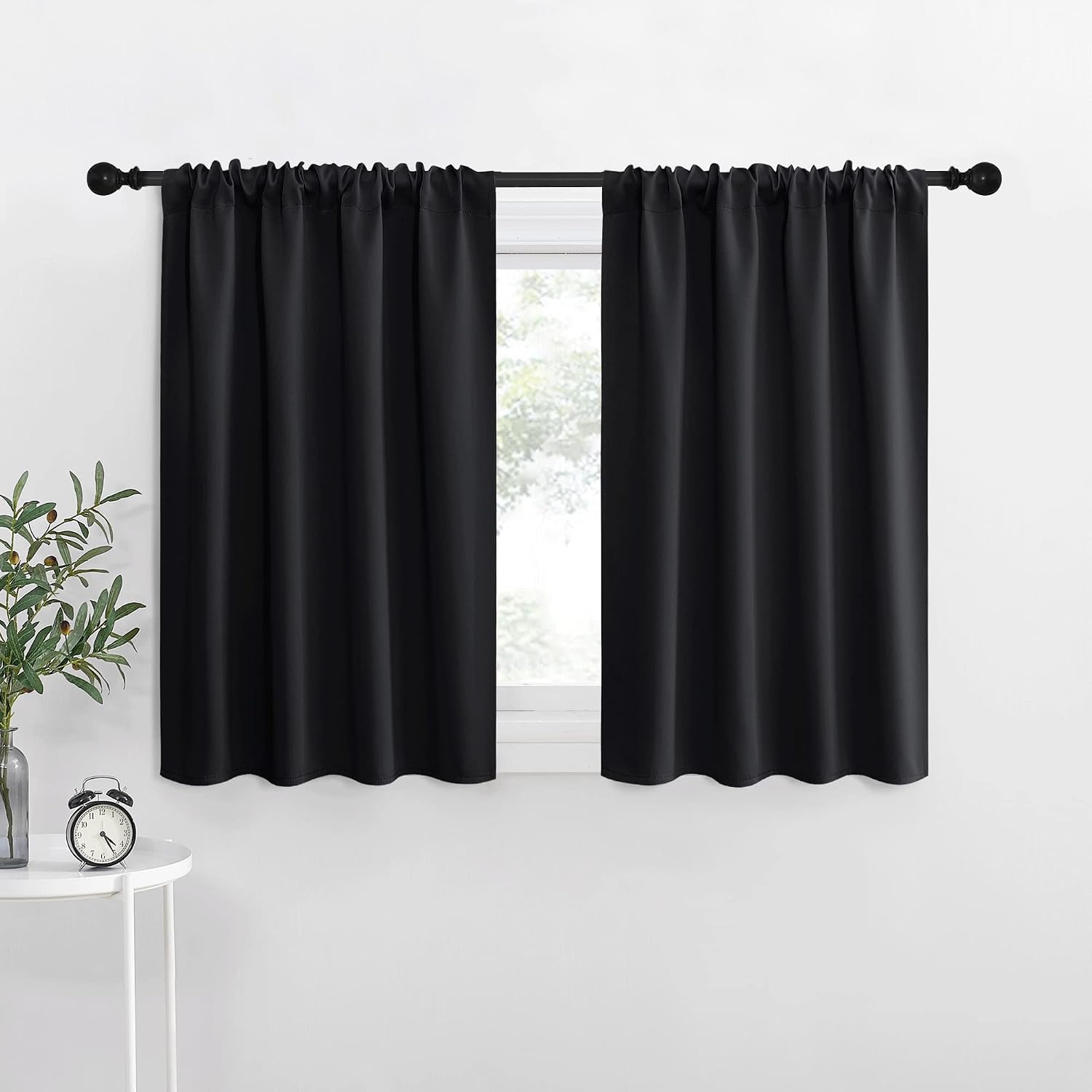 image:imageNICETOWN Natural Thick Linen Semi Sheer Kitchen Window Curtains with Blackout Kitchen Window Curtains W29 x L30 2 Panels