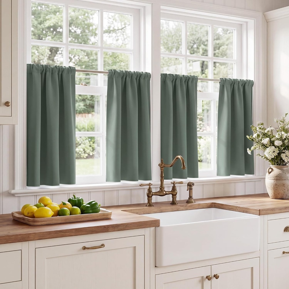 image:imageNICETOWN 4 Panels Stone Blue Blackout Curtains 63 inch Length for NurseryGreyish Green