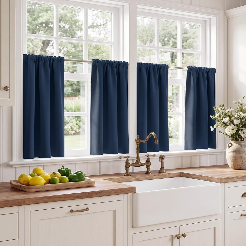 image:imageNICETOWN 4 Panels Stone Blue Blackout Curtains 63 inch Length for NurseryNavy Blue