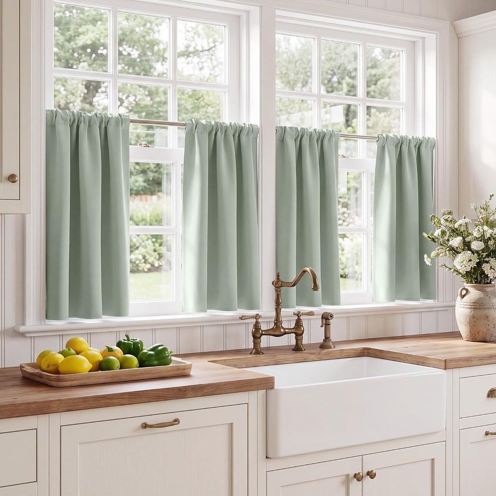 image:imageNICETOWN 4 Panels Stone Blue Blackout Curtains 63 inch Length for NurserySage Green