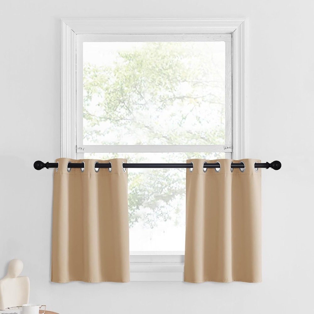 image:imageNICETOWN Kitchen Tiers Curtains for Small Window Bathroom 52 W x 30 LBiscotti Beige