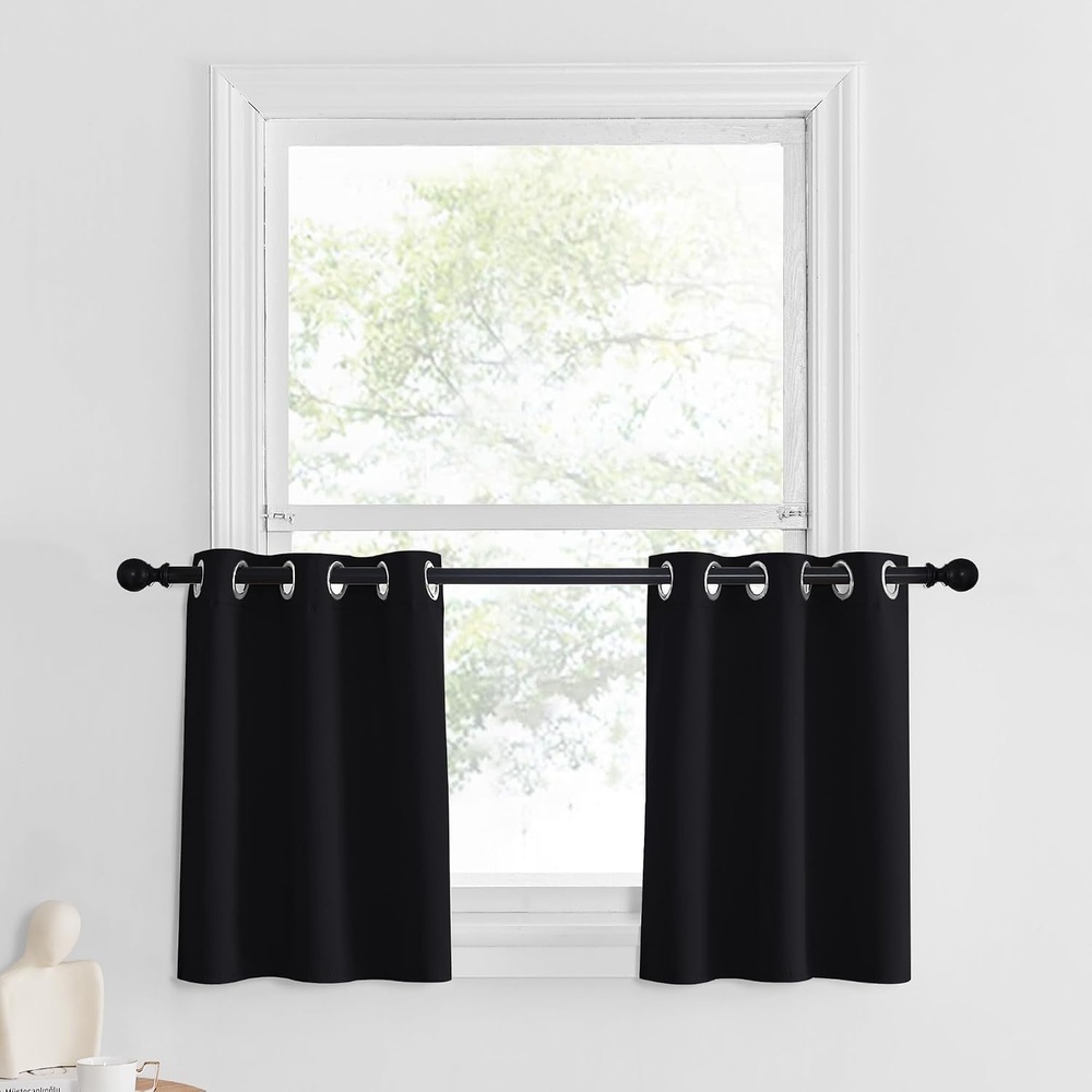 image:imageNICETOWN Kitchen Tiers Curtains for Small Window Bathroom 52 W x 30 LBlack