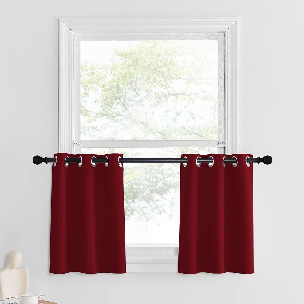 image:imageNICETOWN Kitchen Tiers Curtains for Small Window Bathroom 52 W x 30 LBurgundy Red