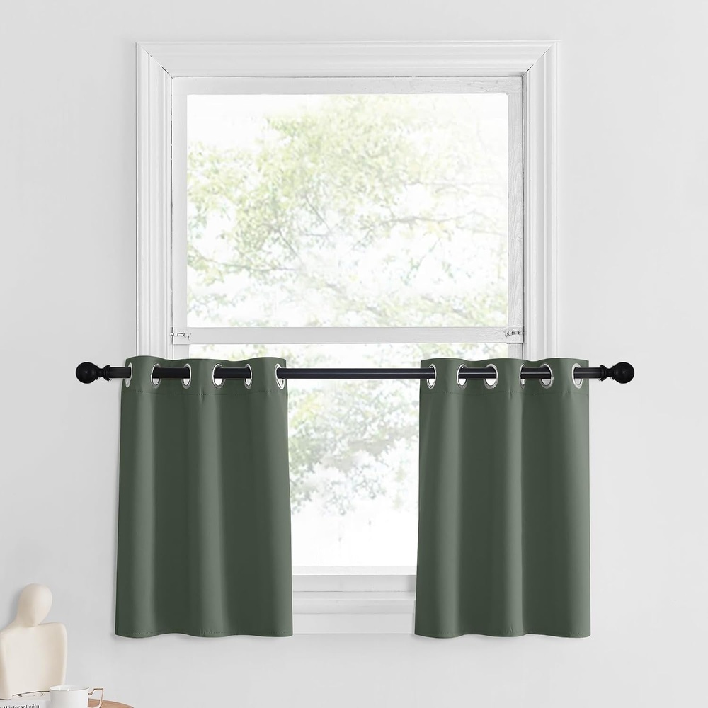 image:imageNICETOWN Kitchen Tiers Curtains for Small Window Bathroom 52 W x 30 LDark Mallard