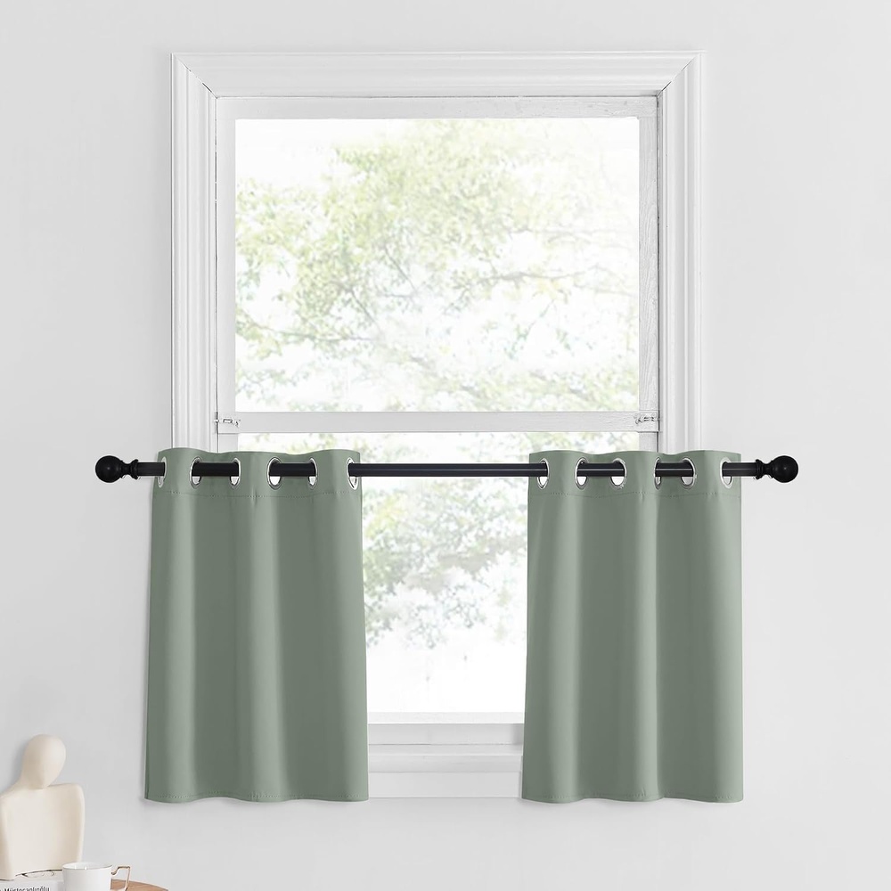 image:imageNICETOWN Kitchen Tiers Curtains for Small Window Bathroom 52 W x 30 LGreyish Green