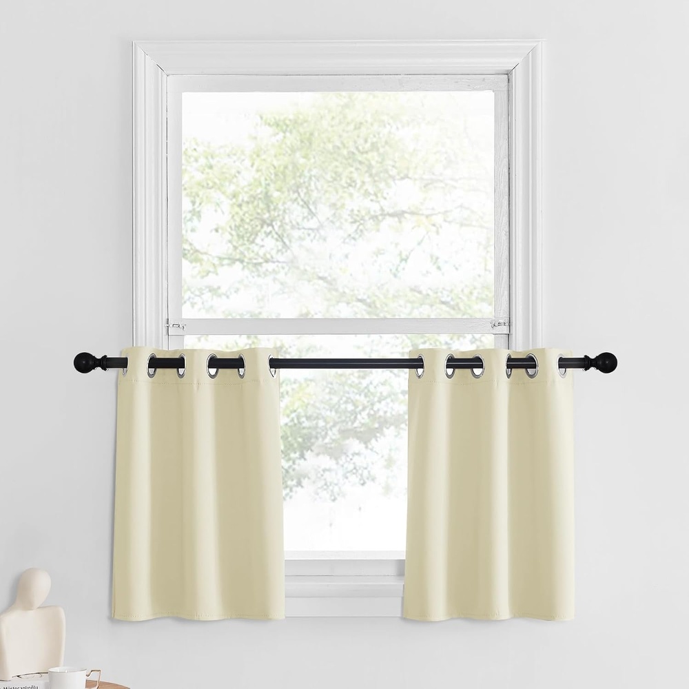 image:imageNICETOWN Kitchen Tiers Curtains for Small Window Bathroom 52 W x 30 LLight Beige