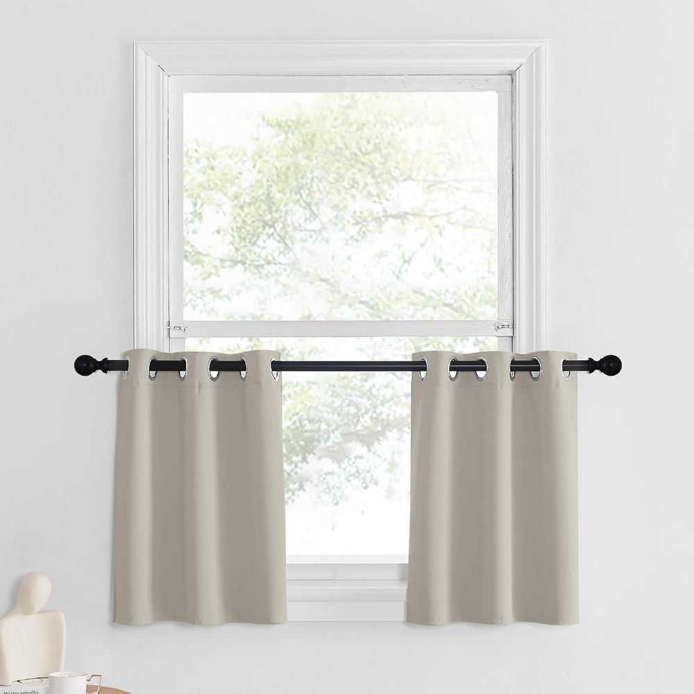 image:imageNICETOWN Kitchen Tiers Curtains for Small Window Bathroom 52 W x 30 LNatural