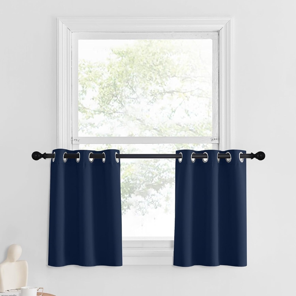image:imageNICETOWN Kitchen Tiers Curtains for Small Window Bathroom 52 W x 30 LNavy