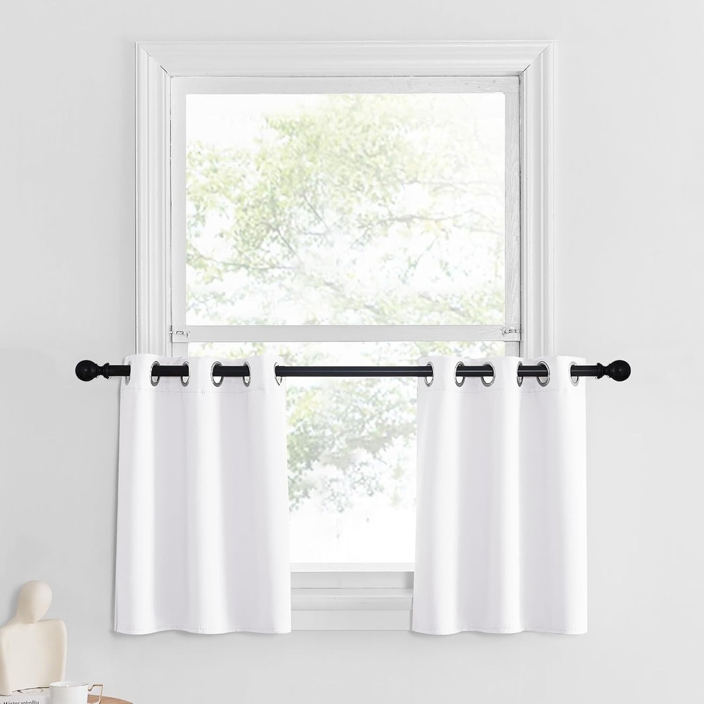 image:imageNICETOWN Kitchen Tiers Curtains for Small Window Bathroom 52 W x 30 LPure White
