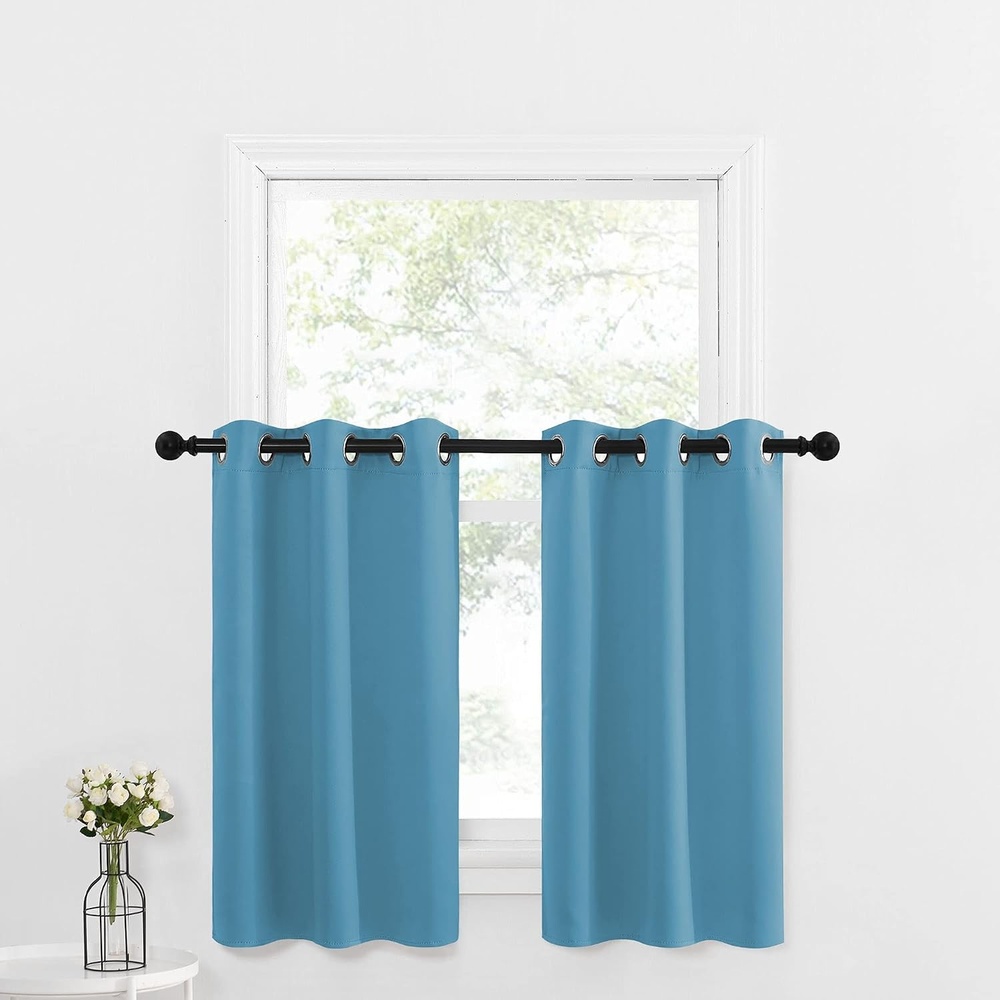 image:imageNICETOWN Kitchen Tiers Curtains for Small Window Bathroom 52 W x 30 LTeal Blue