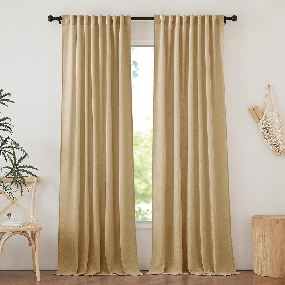 image:imageNICETOWN Linen Pinch Pleated Curtains 84 Inches Long for BedroomBrown