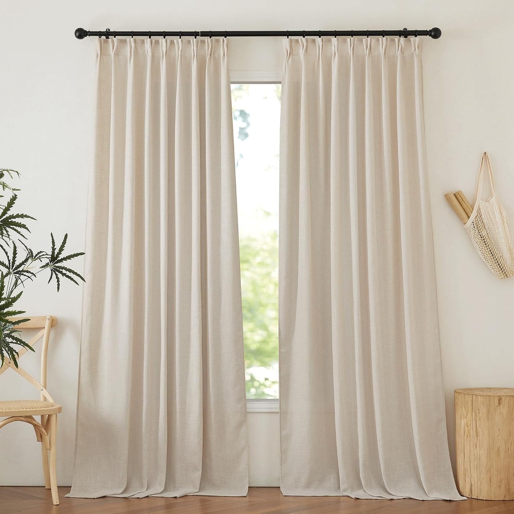 image:imageNICETOWN Linen Pinch Pleated Curtains 84 Inches Long for BedroomCream
