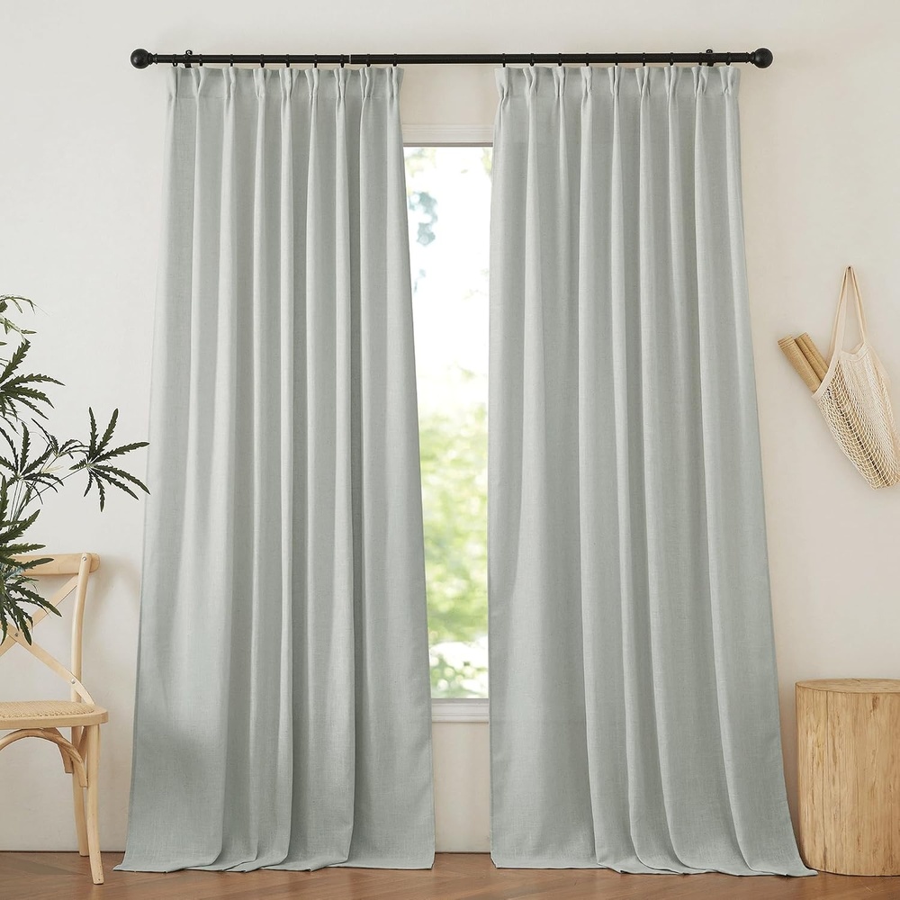 image:imageNICETOWN Linen Pinch Pleated Curtains 84 Inches Long for BedroomDark Grey
