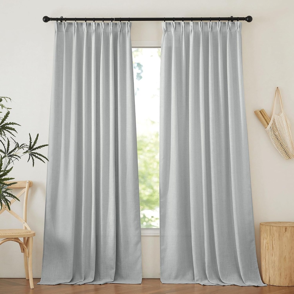 image:imageNICETOWN Linen Pinch Pleated Curtains 84 Inches Long for BedroomLight Grey