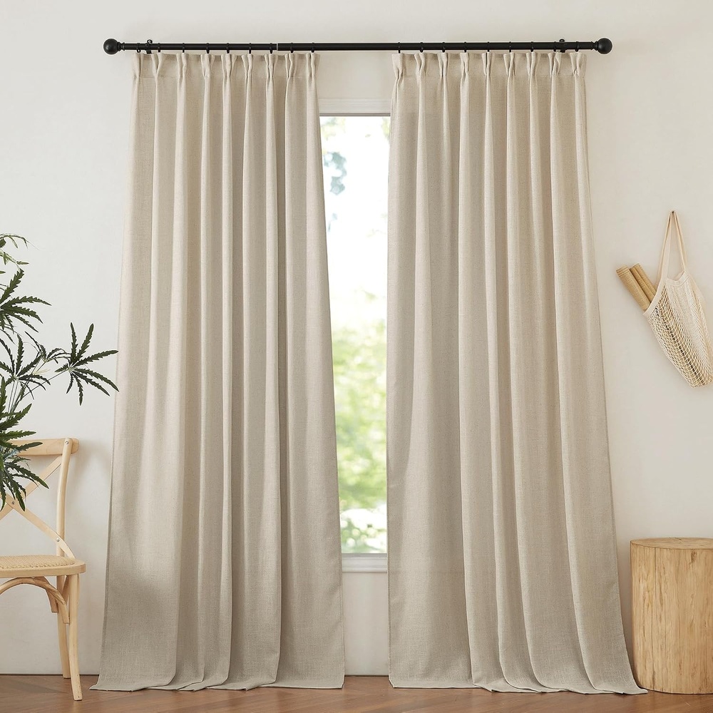 image:imageNICETOWN Linen Pinch Pleated Curtains 84 Inches Long for BedroomTaupe
