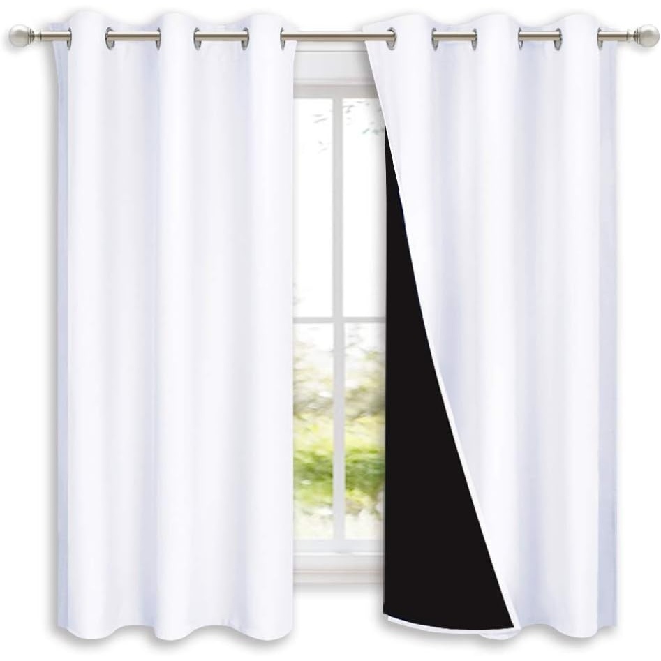image:imageNICETOWN Pure White Blackout Curtains for Kitchen 42 w x 63 L 2 Panels