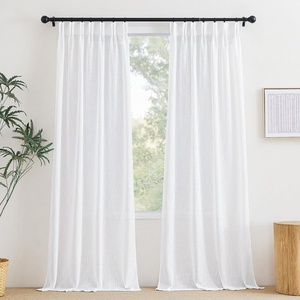 NICETOWN Linen Pinch Pleated Curtains 84 Inches Long for Bedroom(White)