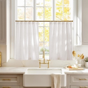 NICETOWN Natural Thick Linen Semi Sheer Kitchen Window Curtains with Blackout Kitchen Window Curtains, W29 x L30, 2 Panels