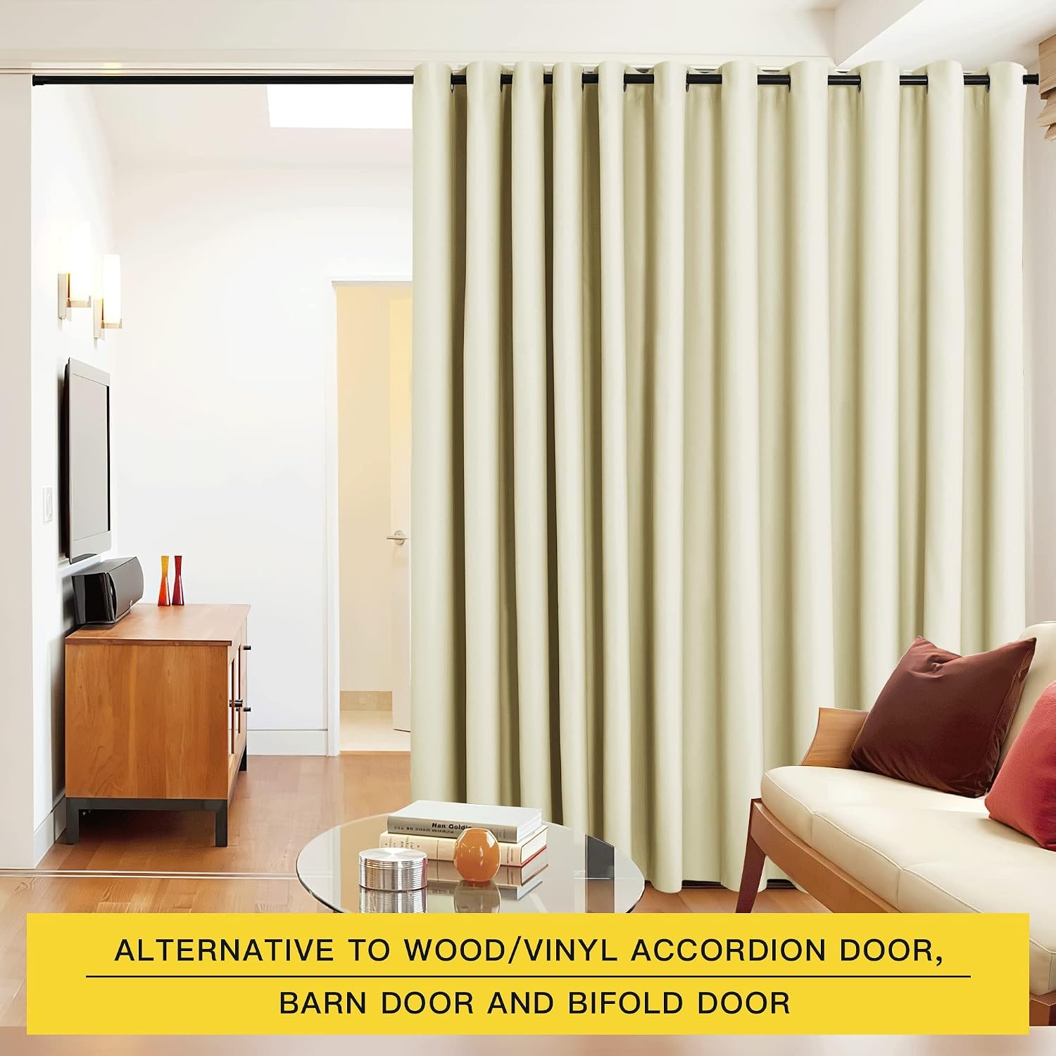 image:imageNICETOWN 100 Blackout Linen Curtain for Patio Sliding Door W100 x L84 inBeige