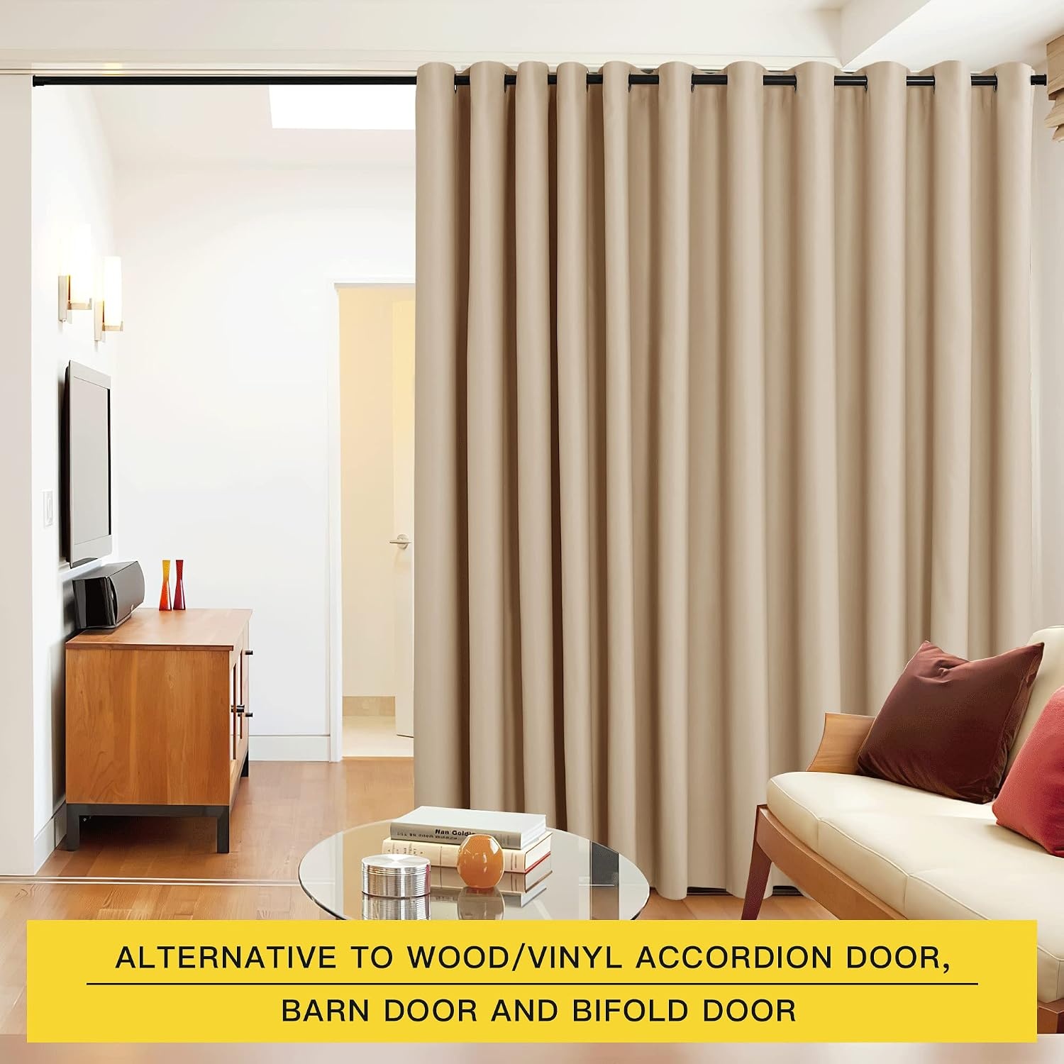 image:imageNICETOWN 100 Blackout Linen Curtain for Patio Sliding Door W100 x L84 inBiscotti Beige
