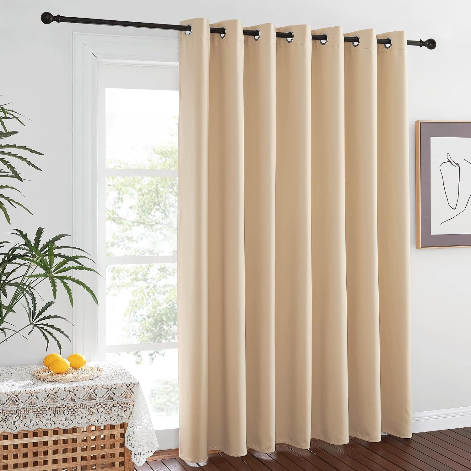 image:imageNICETOWN 100 Blackout Linen Curtain for Patio Sliding Door W100 x L84 inBiscotti Beige