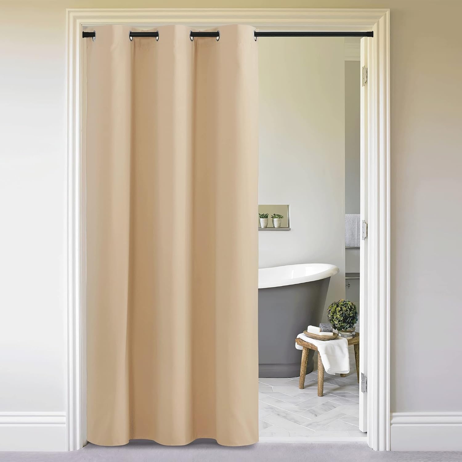 image:imageNICETOWN 100 Blackout Linen Curtain for Patio Sliding Door W100 x L84 inBiscotti Beige