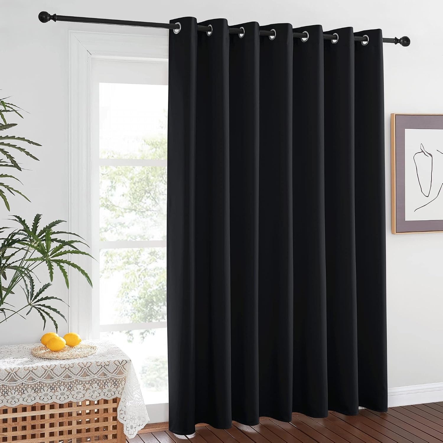 image:imageNICETOWN 100 Blackout Linen Curtain for Patio Sliding Door W100 x L84 inBlack