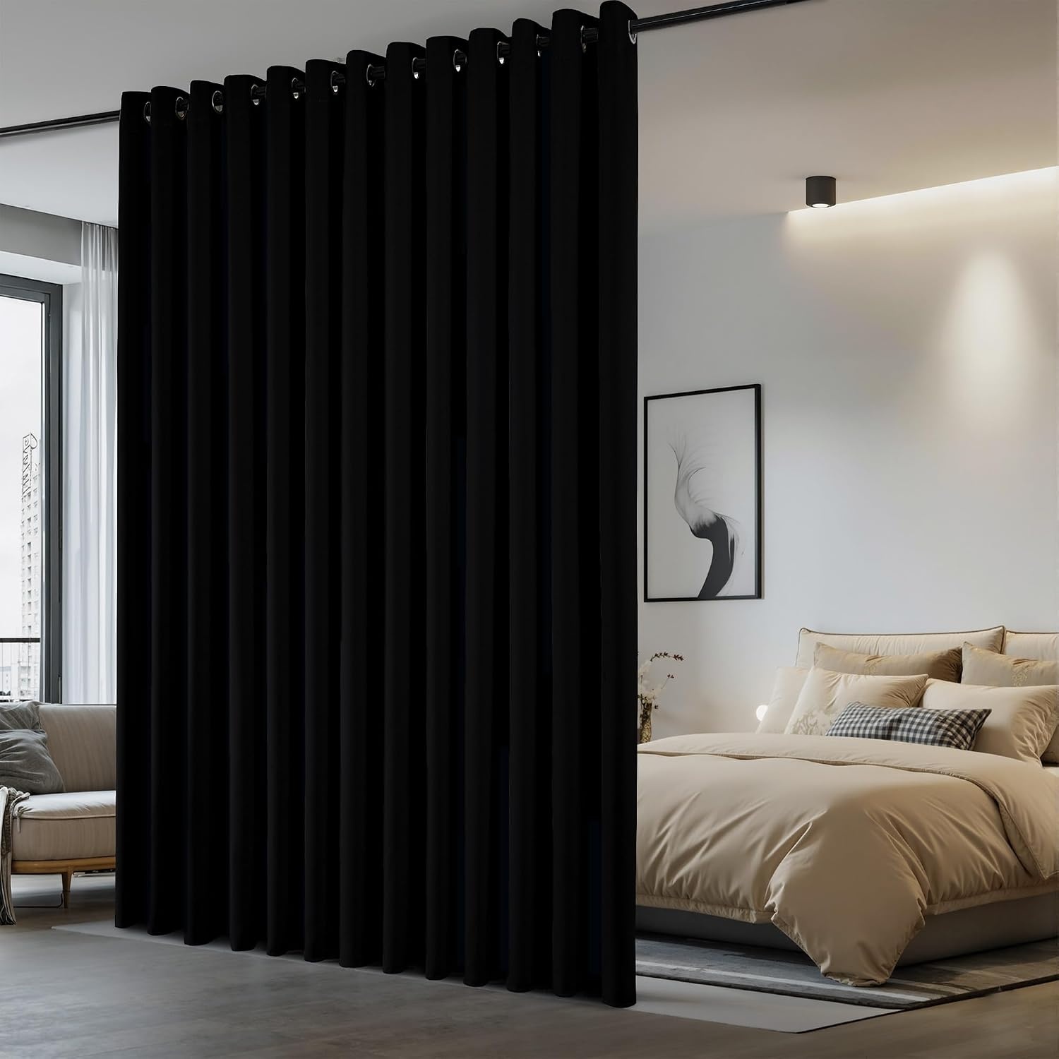 image:imageNICETOWN 100 Blackout Linen Curtain for Patio Sliding Door W100 x L84 inBlack