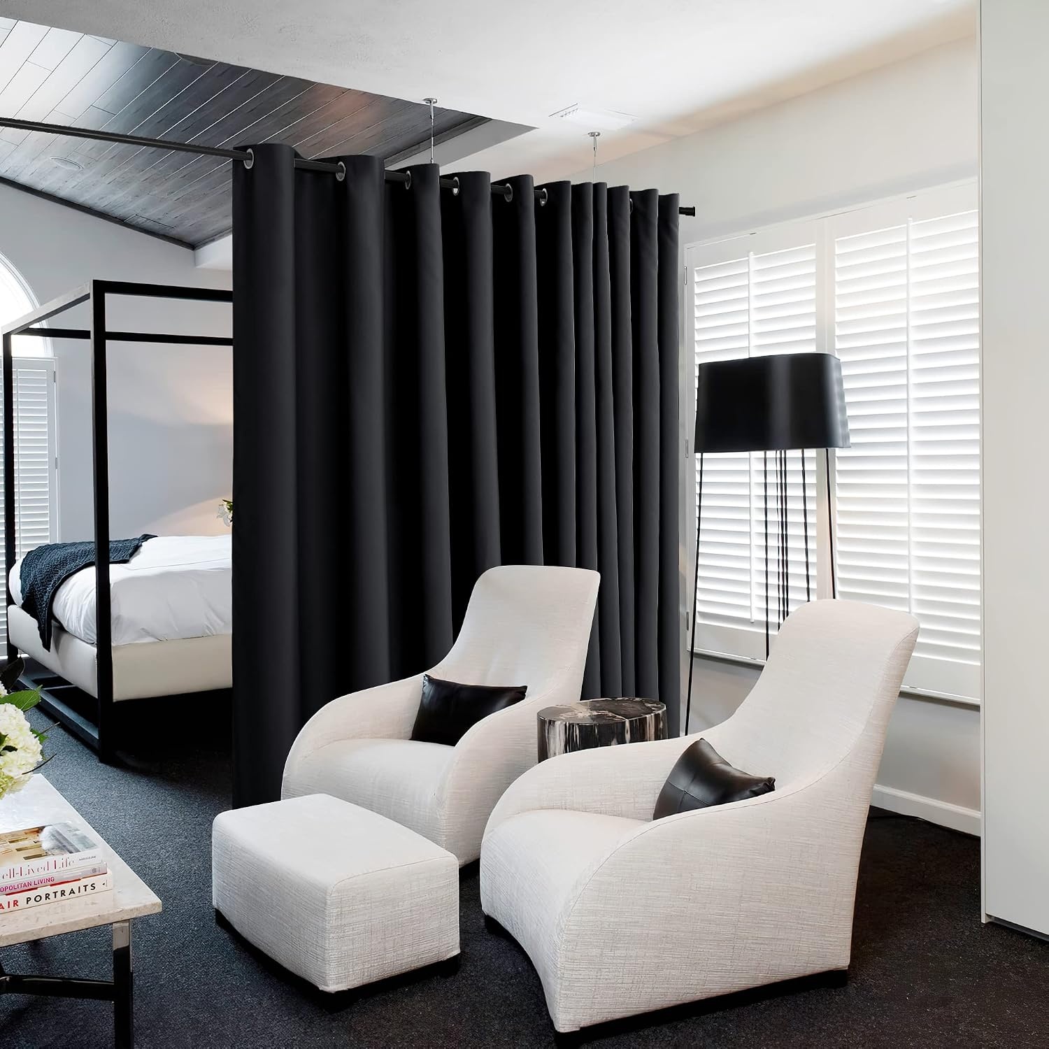 image:imageNICETOWN 100 Blackout Linen Curtain for Patio Sliding Door W100 x L84 inBlack