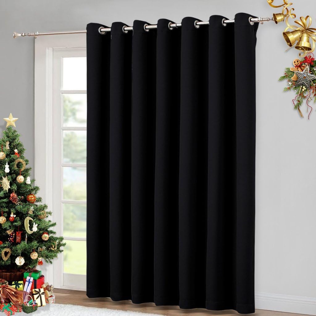 image:imageNICETOWN 100 Blackout Linen Curtain for Patio Sliding Door W100 x L84 inBlack
