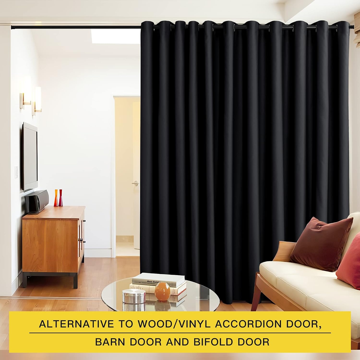 image:imageNICETOWN 100 Blackout Linen Curtain for Patio Sliding Door W100 x L84 inBlack
