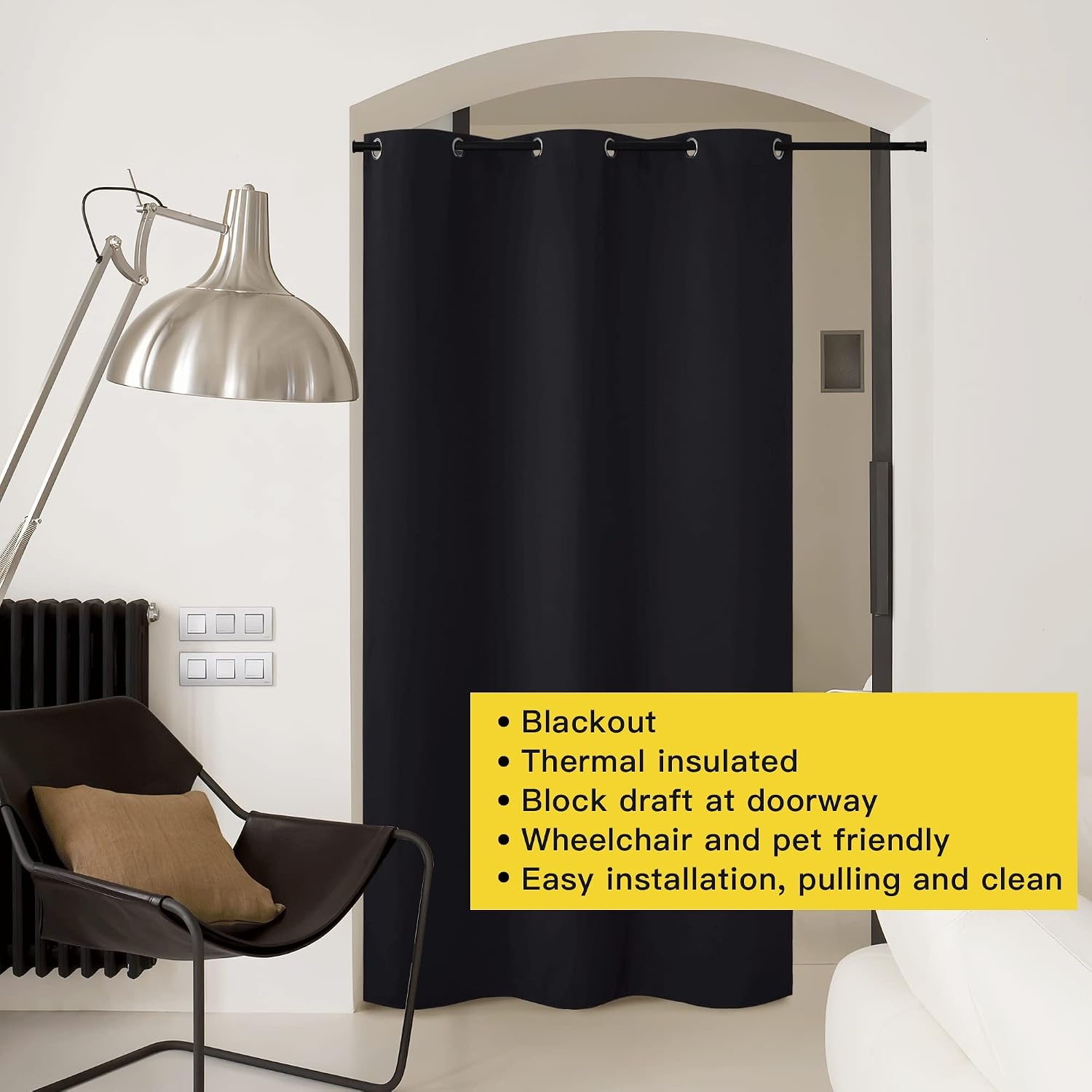 image:imageNICETOWN 100 Blackout Linen Curtain for Patio Sliding Door W100 x L84 inBlack