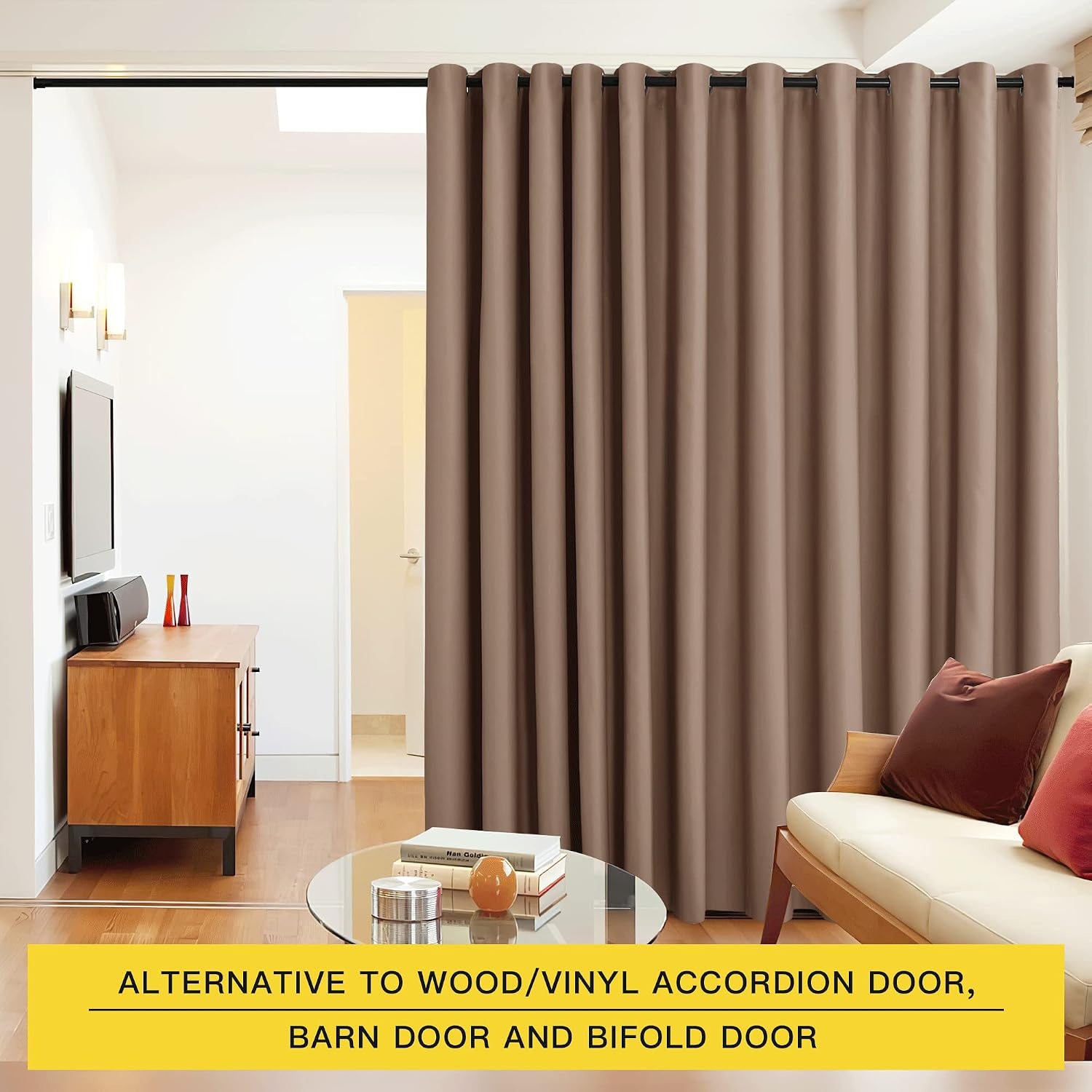 image:imageNICETOWN 100 Blackout Linen Curtain for Patio Sliding Door W100 x L84 inCappuccino