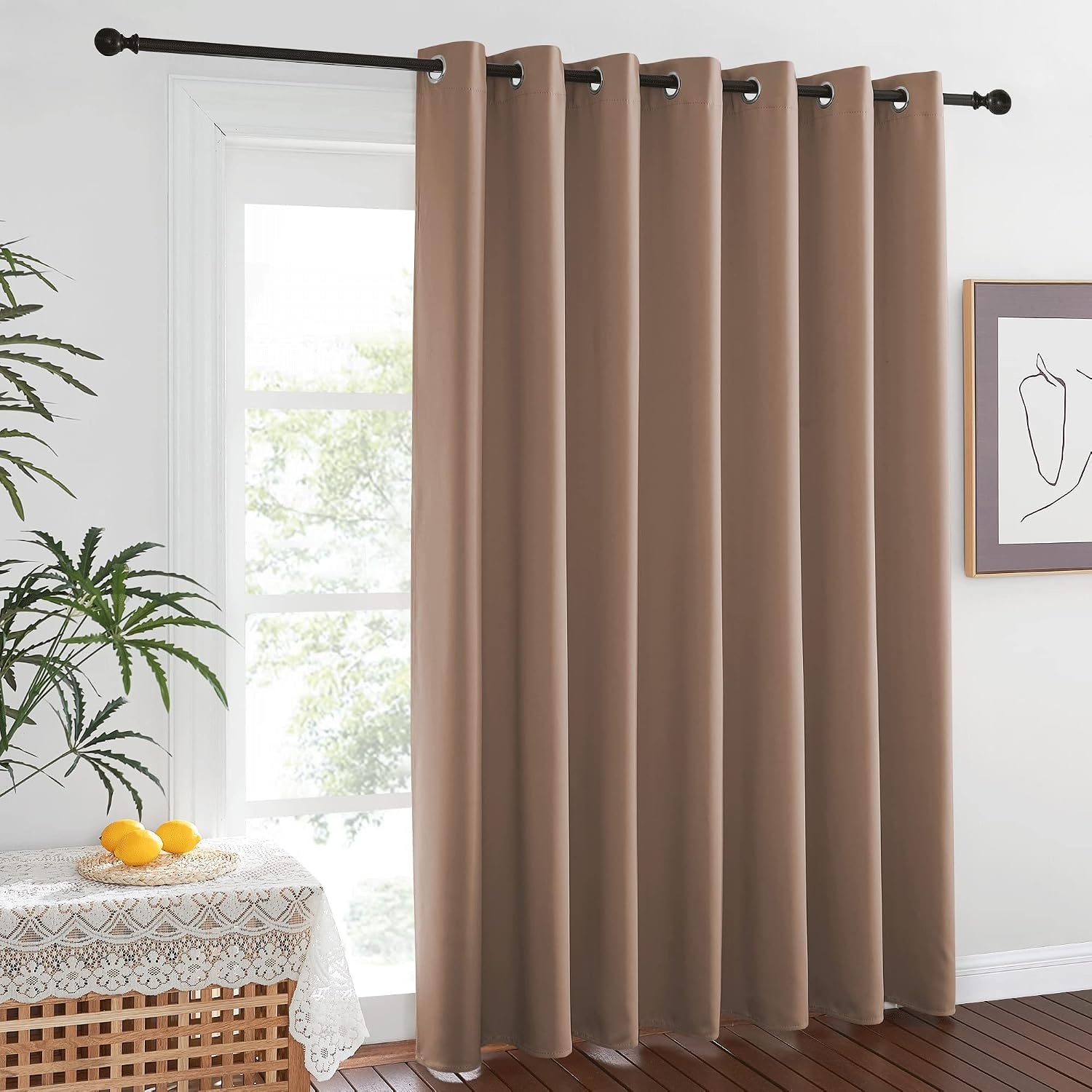image:imageNICETOWN 100 Blackout Linen Curtain for Patio Sliding Door W100 x L84 inCappuccino