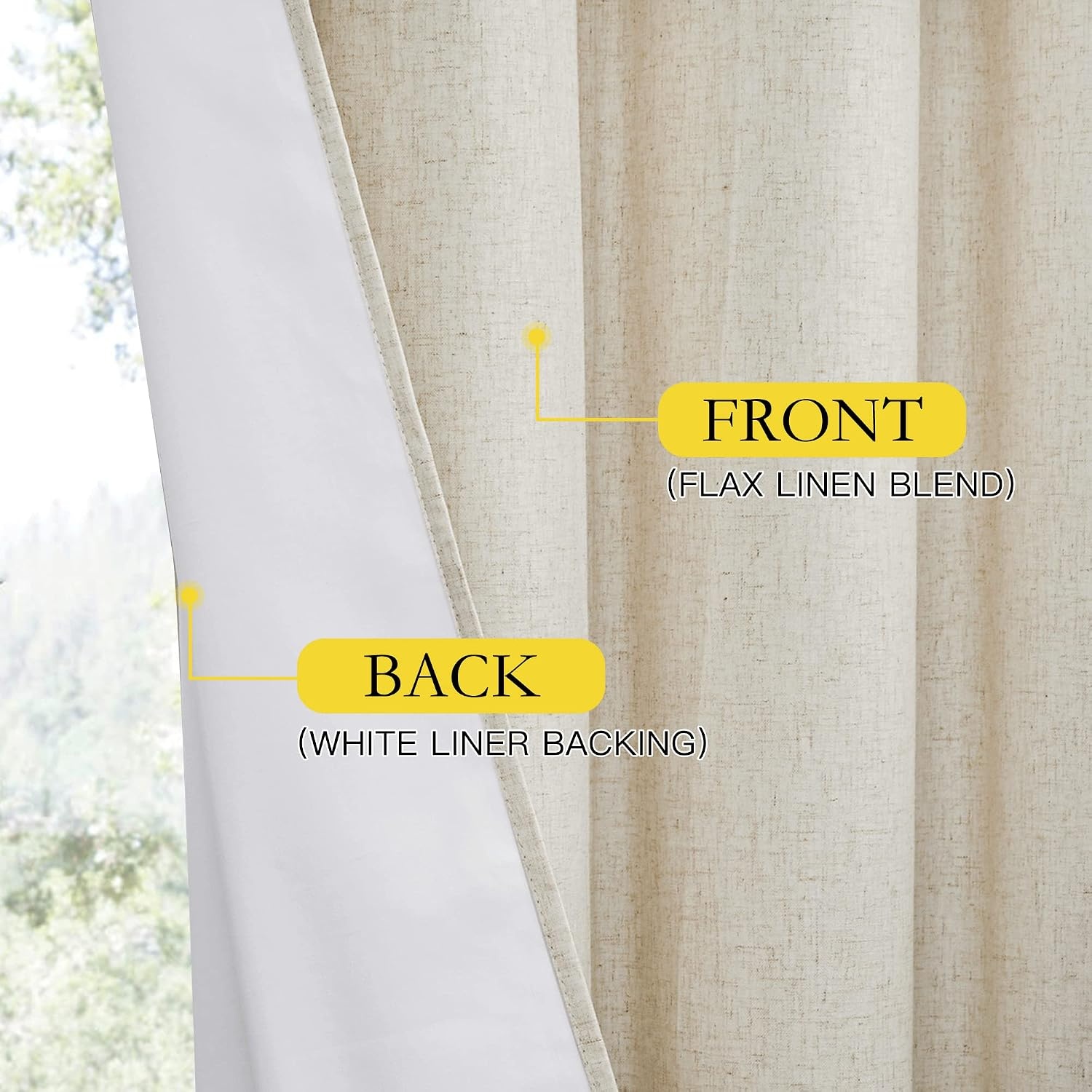 image:imageNICETOWN 100 Blackout Linen Curtain for Patio Sliding Door W100 x L84 inChampagne
