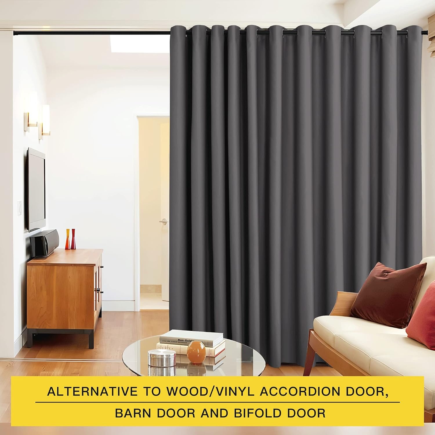 image:imageNICETOWN 100 Blackout Linen Curtain for Patio Sliding Door W100 x L84 inCloud Grey