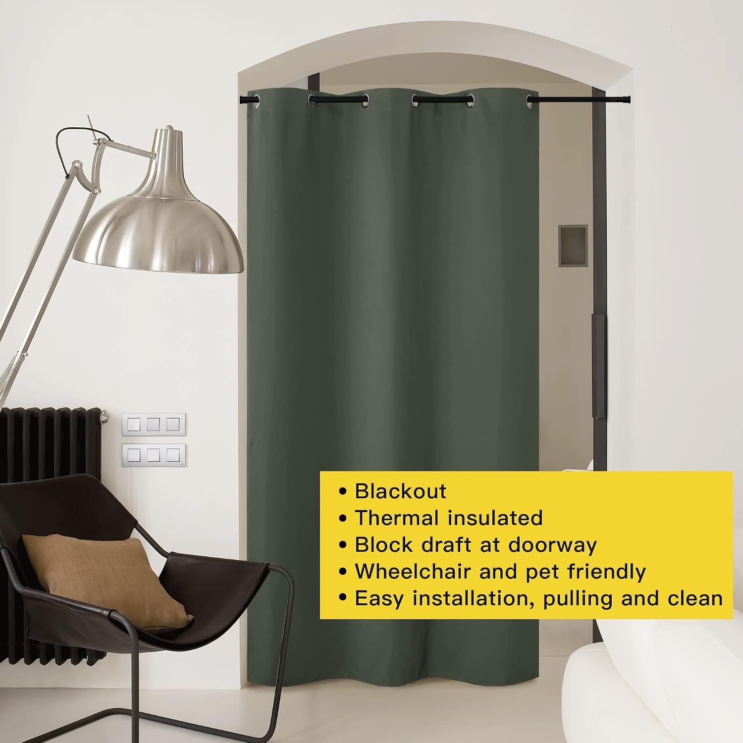 image:imageNICETOWN 100 Blackout Linen Curtain for Patio Sliding Door W100 x L84 inDark Mallard